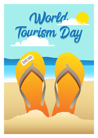 An illustration of a pair of sandals on sandy beachのイラスト素材