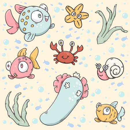 An illustration of marine life pattern with bubbles and light backgroundのイラスト素材