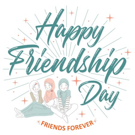 Group of happy friends enjoying Friendship Day. Cartoon hand drawn illustration - Vectorのイラスト素材