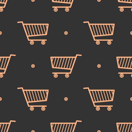 Pattern two color light orange shopping cart flat pattern on dark gray backgroundのイラスト素材