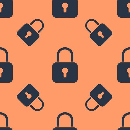 Seamless two color dark blue padlock flat pattern on light orange backgroundのイラスト素材
