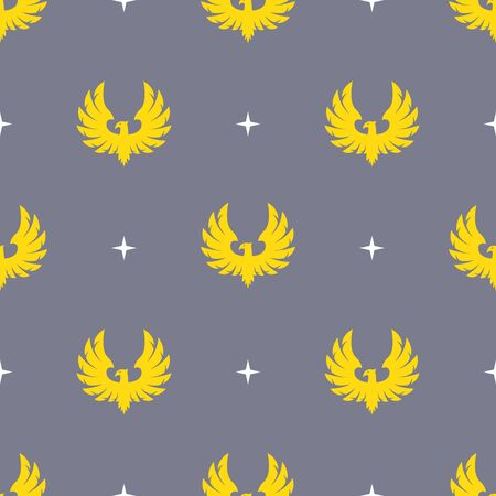 Illustration of yellow bird flat pattern on light grey color backgroundのイラスト素材