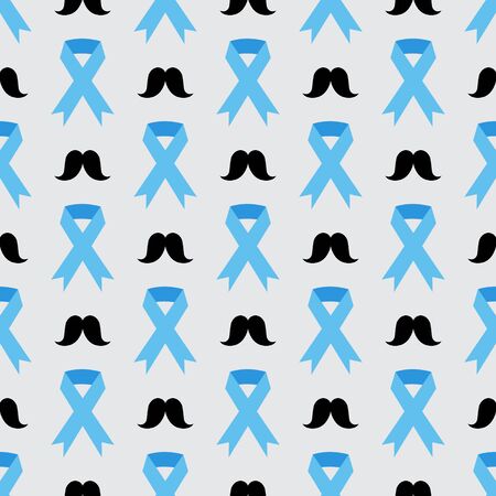Seamless blue ribbon and mustache flat pattern on light grey backgroundのイラスト素材