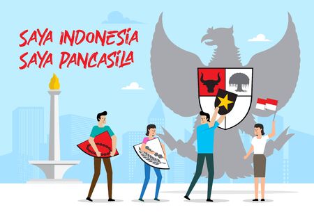 Indonesian symbol, Garuda Pancasila. Saya Indonesia, saya Pancasila means I am Indonesian, I am Pancasila. Vector Illustrationのイラスト素材