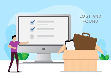 The design concept Man using computer to look for lost and found. Vector illustrationのイラスト素材