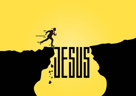 An illustration of businessman running over the bridge - the inscription "Jesus"のイラスト素材