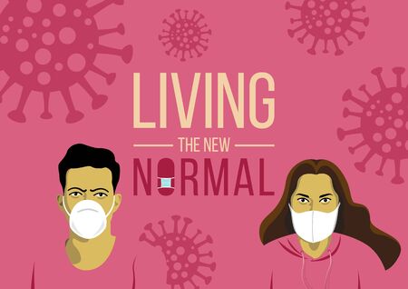 An illustration of a man and a woman living the new normal lifeのイラスト素材