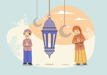 Ramadan kareem with arabic traditional lantern and islamic ornamental detail of mosaic for islamic greeting.のイラスト素材