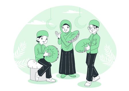 Ramadan kareem with arabic traditional lantern and islamic ornamental detail of mosaic for islamic greeting.のイラスト素材