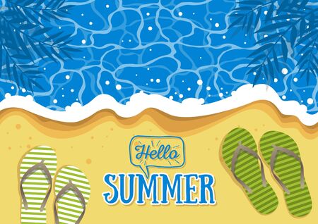 An illustration of wavy water and sandals summer backgroundのイラスト素材