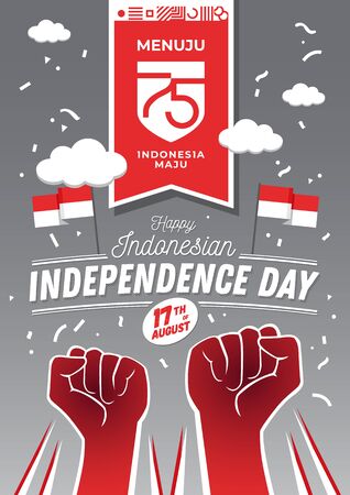 An illustration of fists raised up. Flat isometric vector concept. Menuju Indonesia maju means towards Indonesia forwardのイラスト素材