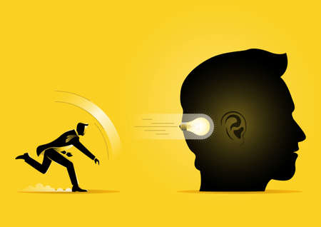 An illustration of business man throwing idea to giant headのイラスト素材