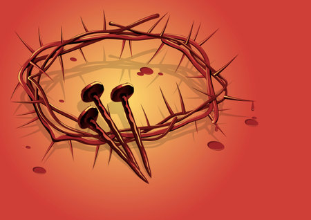 An illustration of The crown of thorns with the nails of Jesus Christ. Biblical Seriesのイラスト素材