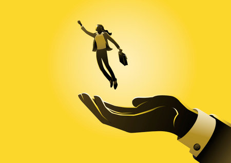 An illustration of businesswoman flying out of hand - Concept business opportunityのイラスト素材