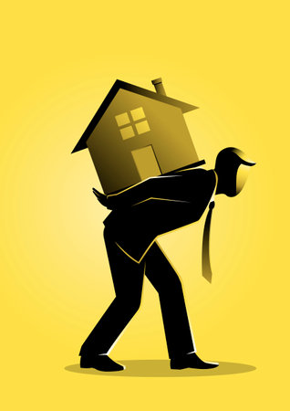 An illustration of a businessman bearing a house on his backのイラスト素材