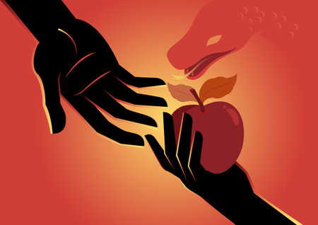 An illustration of Eve offering an apple to Adamのイラスト素材