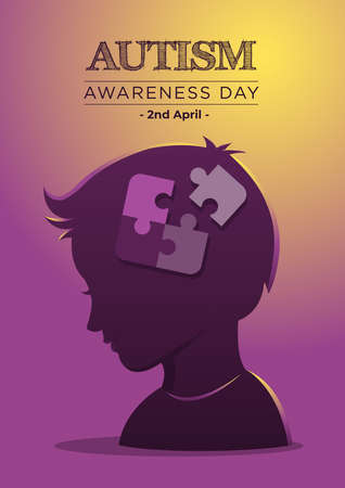 An Illustration of Autism Awareness Day and Puzzle Pieces in Childâs Headのイラスト素材