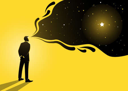 An Illustration of a man standing with his vision above him as a big dreamのイラスト素材