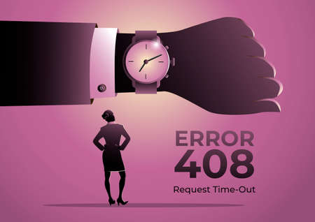 An illustration for page 408 Error with a businesswoman looking at businessman hand watch