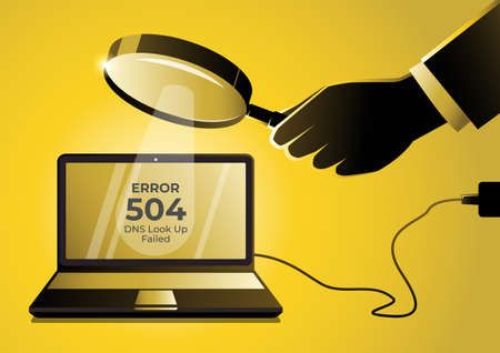 An illustration for page 504 Error with a businessman hand holding a magnifying glass
