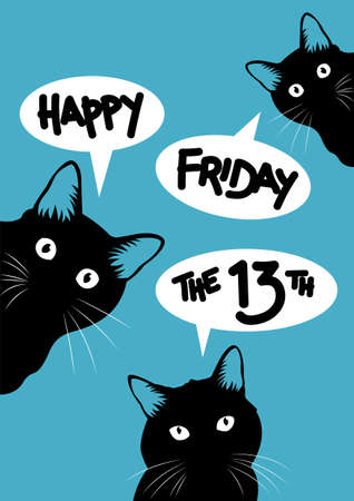 Illustration of Happy superstition, Friday the 13th with funny cat face on blue backgroundのイラスト素材