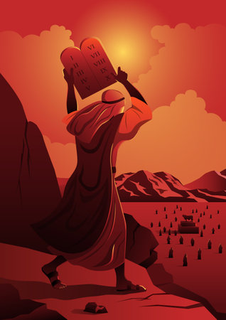 An illustration of Moses and Ten Commandments. Biblical Seriesのイラスト素材