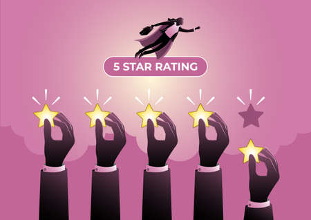 Concept of rate. Hands are holding 5 rating starsのイラスト素材