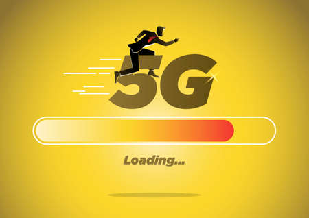 A businessman riding 5G wireless network technology concept fast speed connection and loadingのイラスト素材