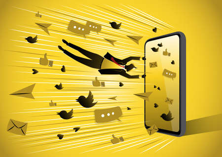 Penchant for social media and memes a businessman interacting with a new and dangerous internet spaceのイラスト素材