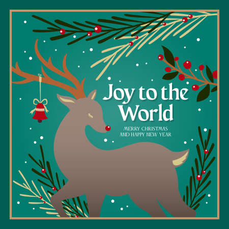 Joy to the world hand drawn lettering quote for Christmas time. White letters on a green backgroundのイラスト素材