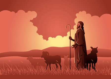 An illustration of Jesus Christ as a shepherd. Biblical Seriesのイラスト素材