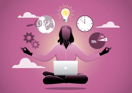 Woman as company leader and mentor with calm and precise work vector illustration.のイラスト素材