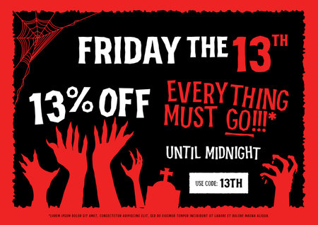 Friday the 13th sale vector poster template. Shopping promotion poster. Special occasion giveaway,...