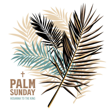 Palm Sunday holiday card, poster with palm leaves, Vector backgroundのイラスト素材