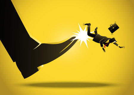 Getting Fired. A businessman getting booted from his jobのイラスト素材