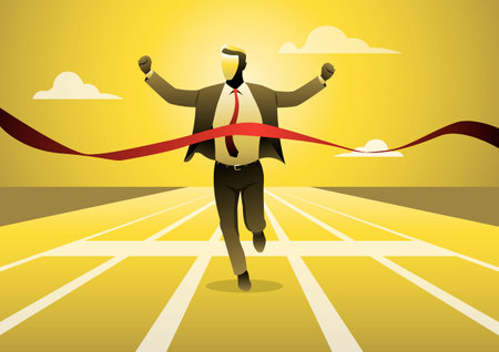 An illustration of businessman on the finishing line in competition conceptのイラスト素材
