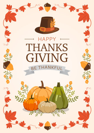 An Illustration of happy thanks giving design elements. Flat styleのイラスト素材