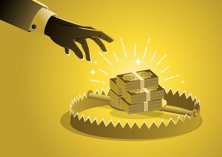 A businessman's hand takes dollars from a bear trap the concept of mortgage dirty money bribe corruption easy moneyのイラスト素材