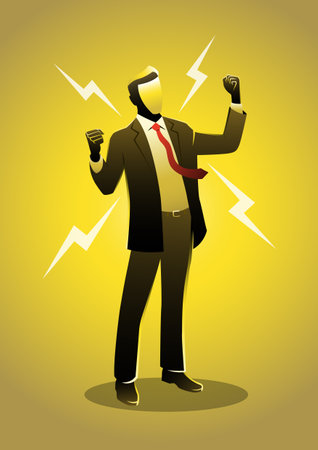 An illustration of an energized businessman standing in vigourous poseのイラスト素材