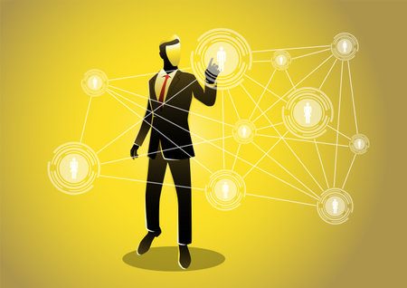 An illustration of a businessman touching empty virtual screen modern man networkのイラスト素材