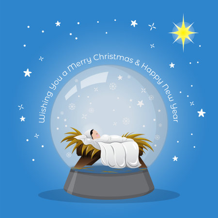 An illustration of Baby Jesus in a snow globe vector stockのイラスト素材