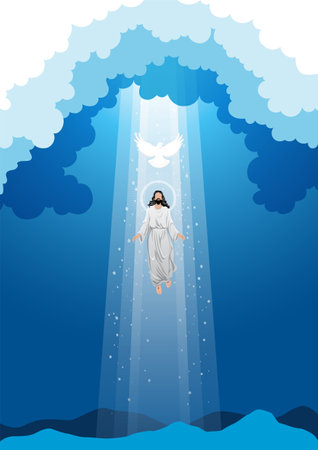 An illustration of the ascension day of Jesus Christ. Vector illustrationのイラスト素材