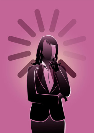 An illustration of businesswoman thinking with loading icon around her headのイラスト素材