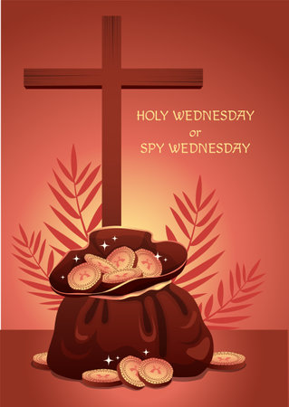 An illustration of holy wednesday or spy wednesday during which Judas Iscariot act as a spy for the Sanhedrinのイラスト素材