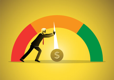 An illustration of a businessman attempting to slow down the rate of inflation, vector illustrationのイラスト素材