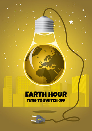 An illustration of Happy Earth Hour National Day concept with lights bulbのイラスト素材
