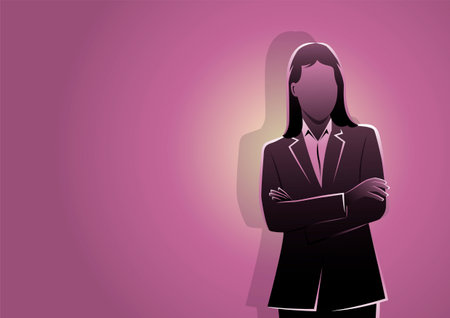 An illustration of a businesswoman wearing suit with arms crossed. Business metaphorのイラスト素材