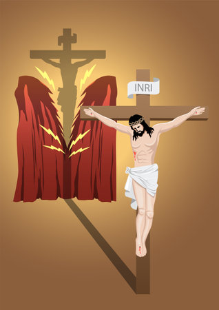 An illustration of The Temple Veil Was Torn in Two When Jesus Died. Biblical Storiesのイラスト素材