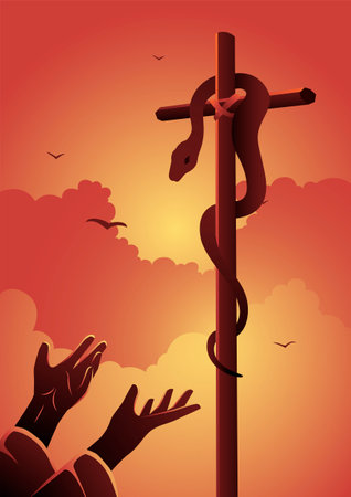 An illustration of Moses puts the brazen serpent. Biblical seriesのイラスト素材