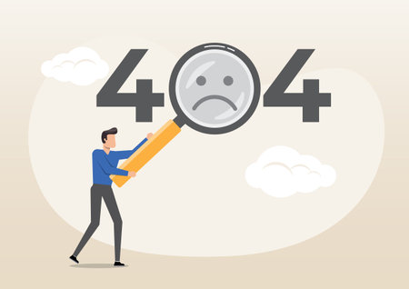 An illustration of Concept 404 Error Page or File not found for web page, man looking at website...